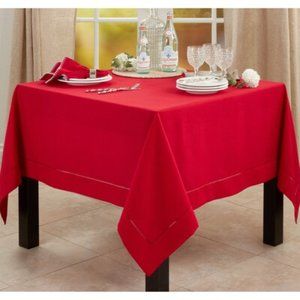 Rochester Collection Red Tablecloth with Hemstitched Border ~ 69" square